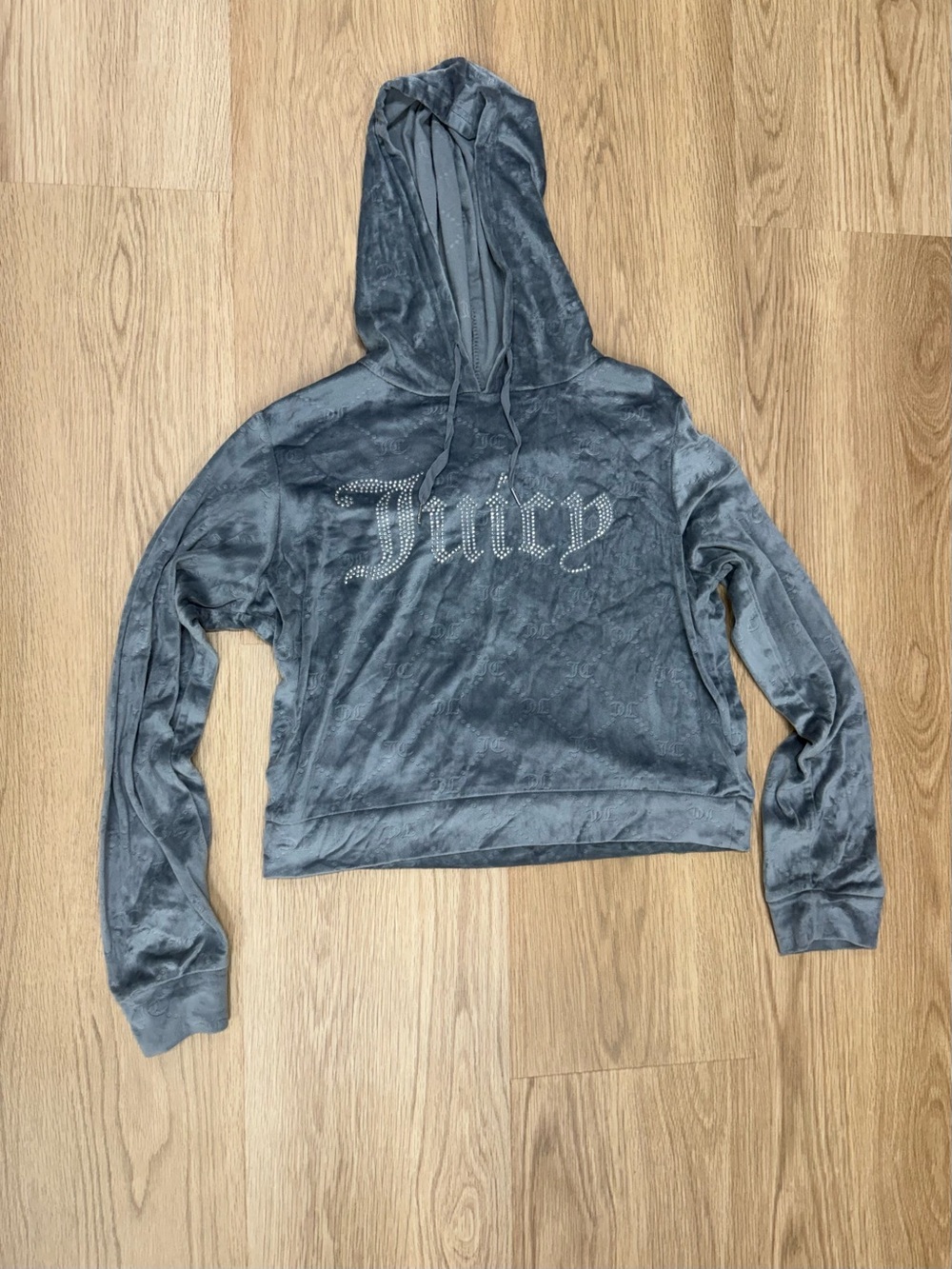 Juicy Couture Charcoal Velour Crystal Logo Hoodie